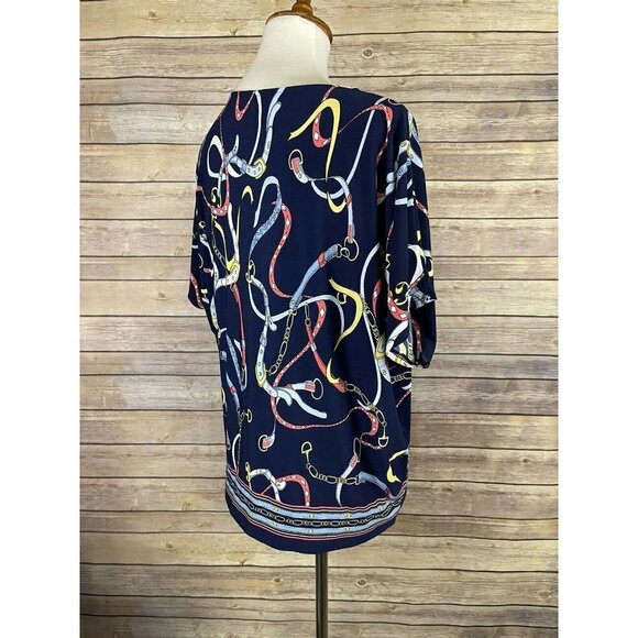 Rafaella Small Belt Chain Print Blouse Tie Side - Picture 7 of 11